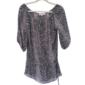 Heidi Klein Designer Silk Snake Print Tunic Blouse Size 2 Brown Boho Western